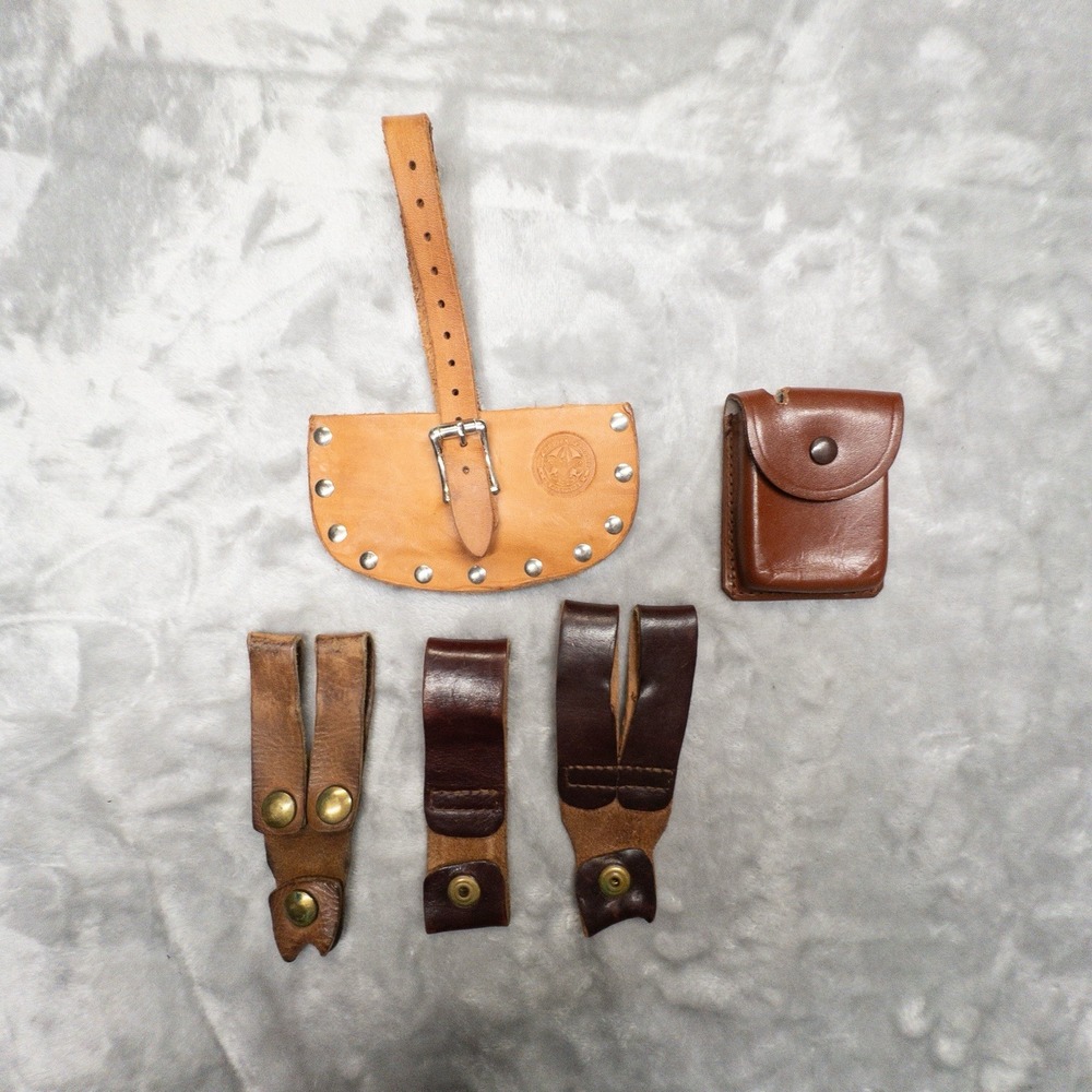 Various Vintage Leather Items BSA Sheath Belt Keepers Upcycle Crafting
